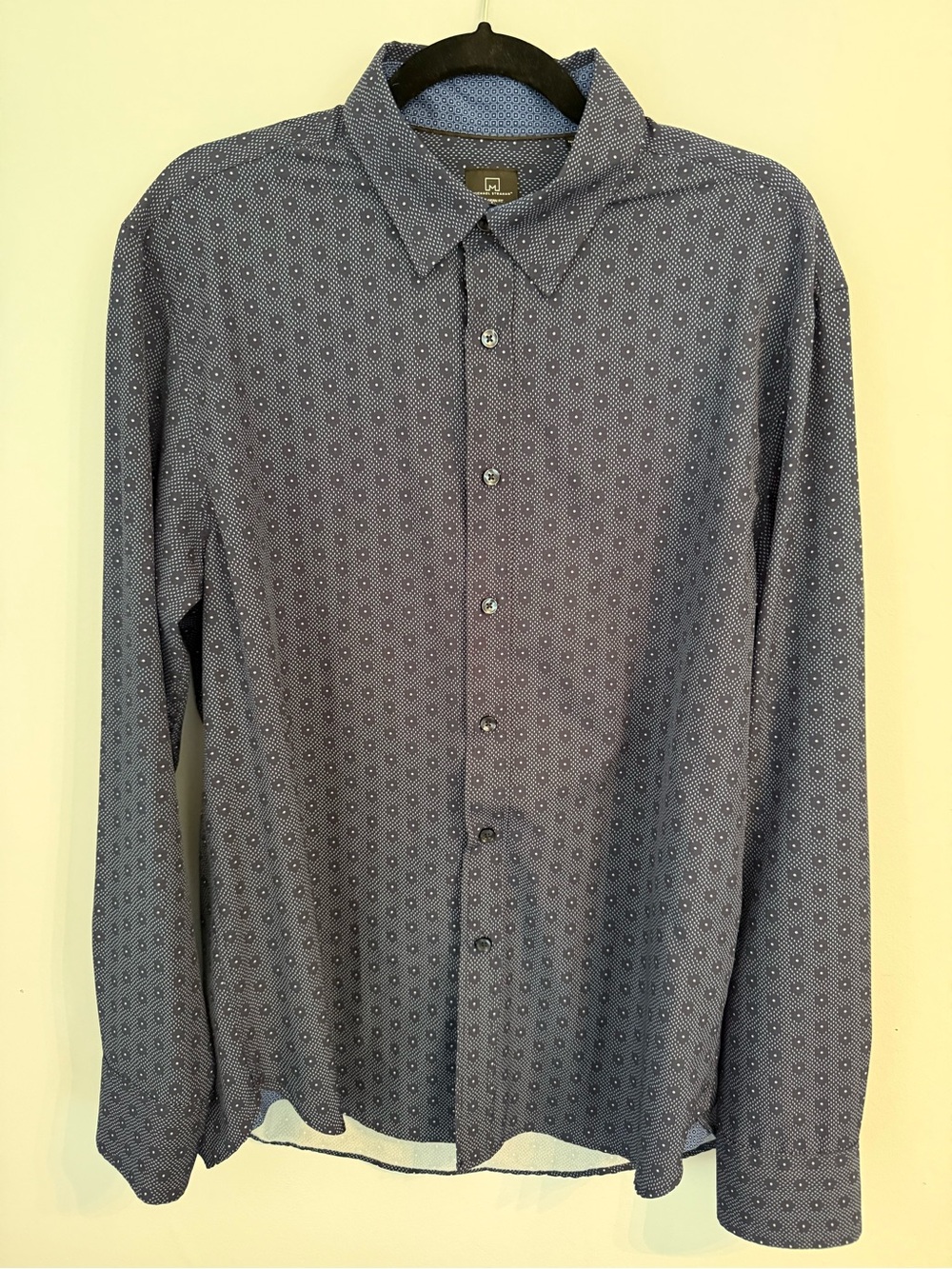 Michael Strahan Blue Printed Button-Up Dress Shirt Men's L